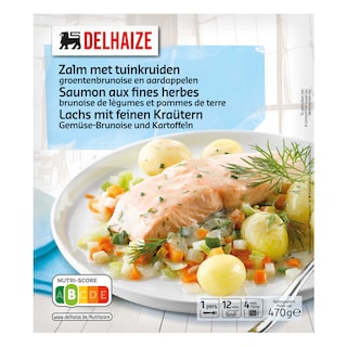 Delhaize | Zalm | Tuinkruiden-Groentenbrunoise-Aardappel 