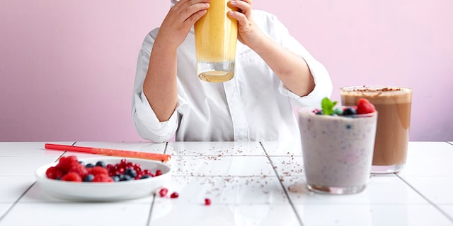 Sojadrink, bosbessen, framboos en granaatappel