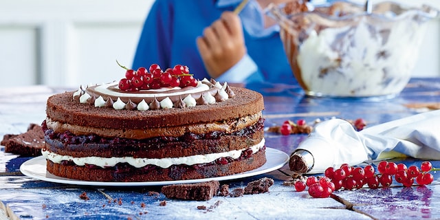 Mikado laagjescake met veenbessen