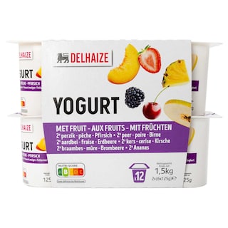 Delhaize | Yoghurt | Gesuikerd | Mager | Fruit 12 x 125 gr