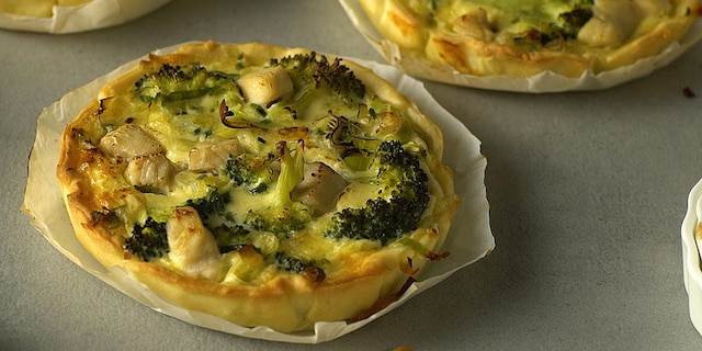 Mini quiches prei-broccoli-kip