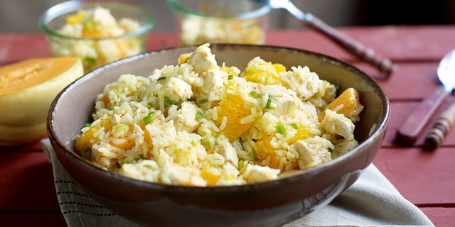 Salade de riz au poulet et au melon