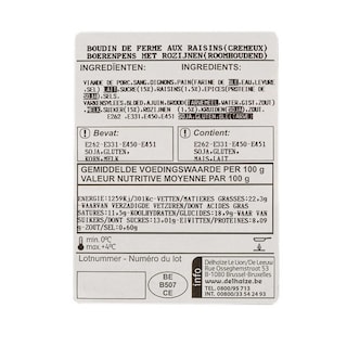 Delhaize | Boudins de campagne | Noir | Sucre-Raisin 