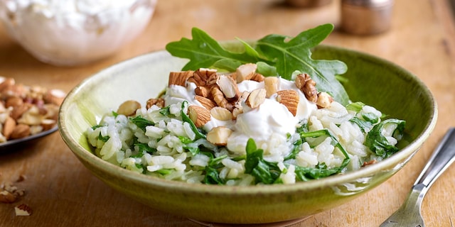 Risotto met rucola, noten en mascarpone