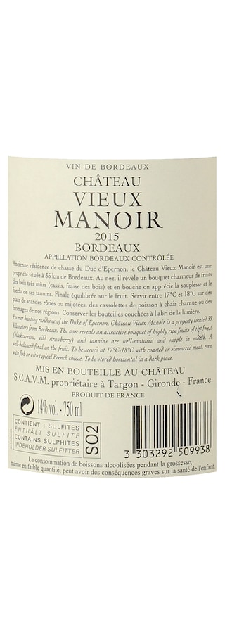 France - Frankrijk | Bordeaux - Bordeaux AC | Château Vieux Manoir 2015 Rouge 