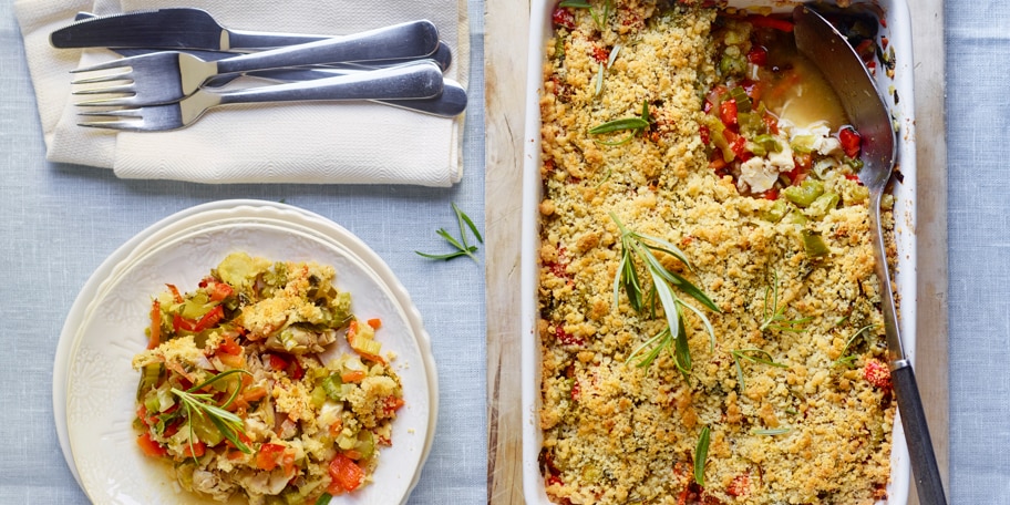 Crumble de poulet aux petits légumes