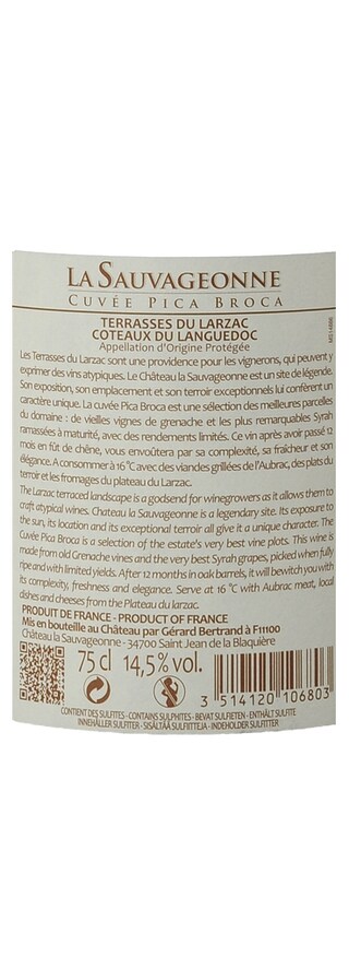 FR MIDI LANGUEDOC AOP | Château Sauvageonne Pica Broca 12 Rouge 