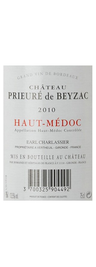 FR BORDEAUX HAUT MEDOC | CH PRIEURE DE BEYZAC 2010 