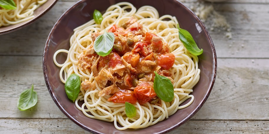 Spaghetti au thon et aux tomates cerises
