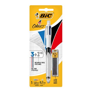 Bic | Stylos à bille 3 couleurs + 1 HB + Refill 