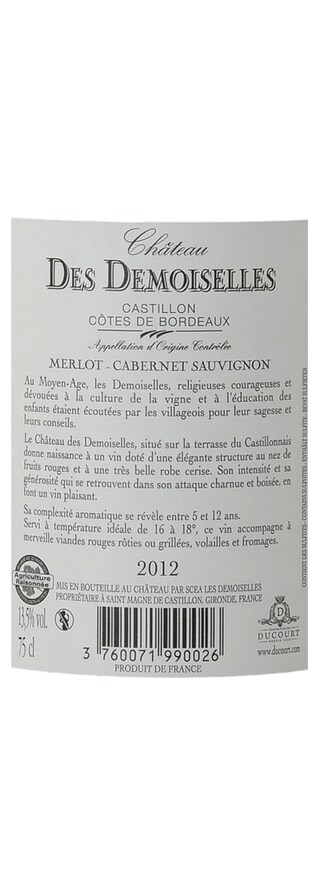 FR BORDEAUX CASTILLON CTE BORD | Château des Demoiselle 2012 