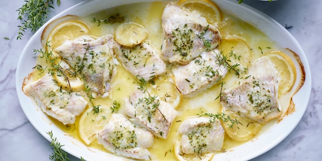 Sébaste au four au beurre d’ail