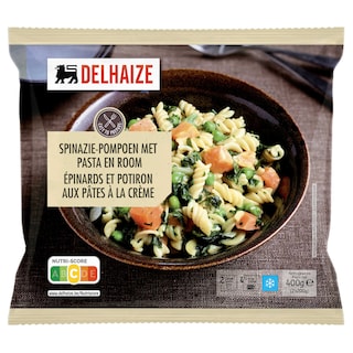 Delhaize | Stoomzakje | Romige spinazie | Pompoenpasta 