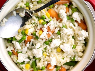 Risotto aux légumes et au chèvre frais