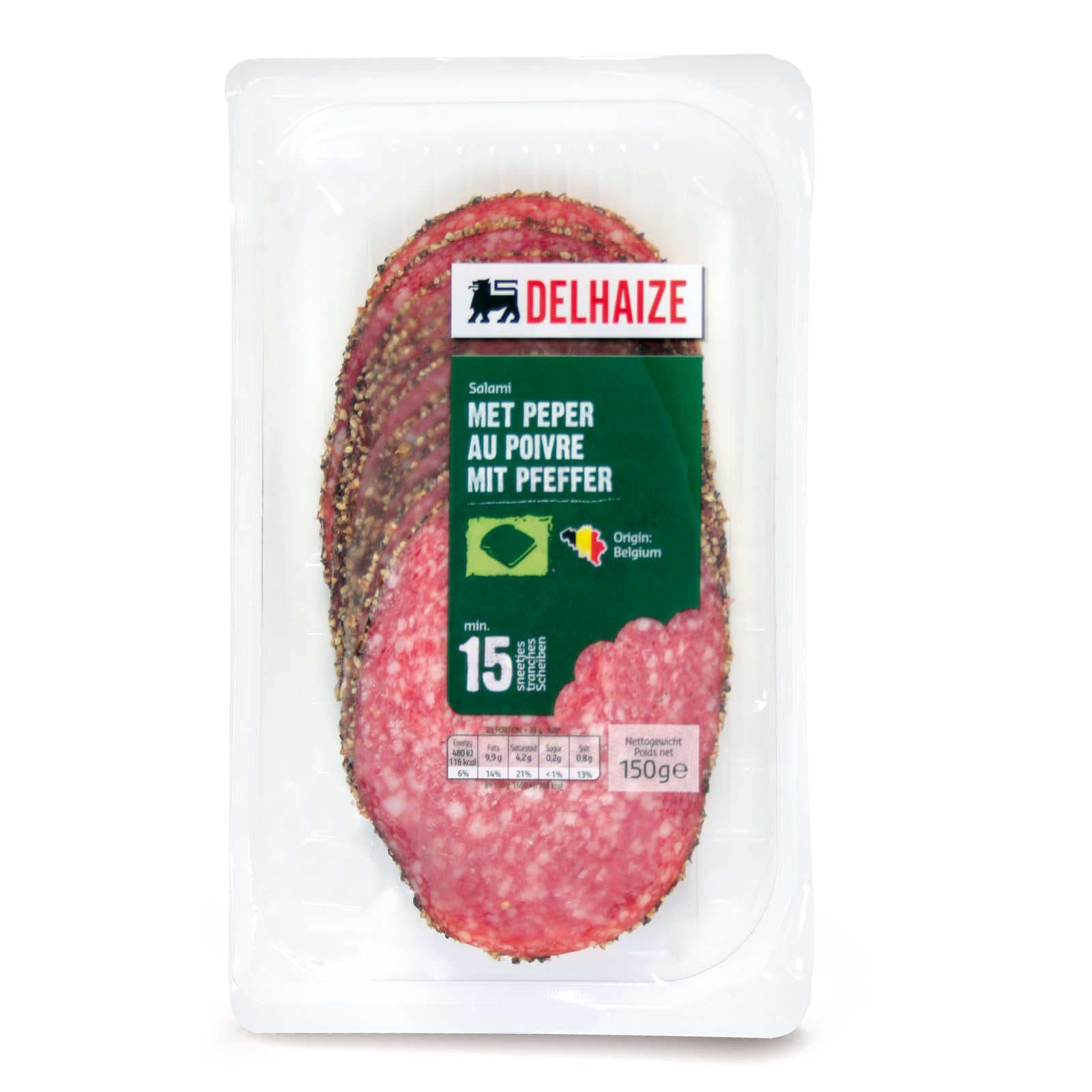 Delhaize Salami au poivre Tranches 150 gr Delhaize