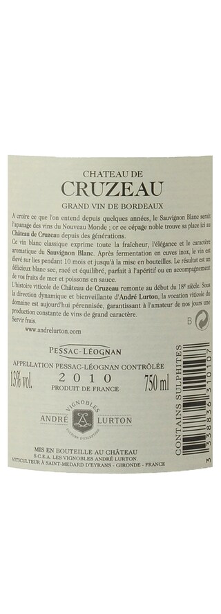 FR BORDEAUX PESSAC-LEOGNAN | Château de Cruzeau 2010 Wit 