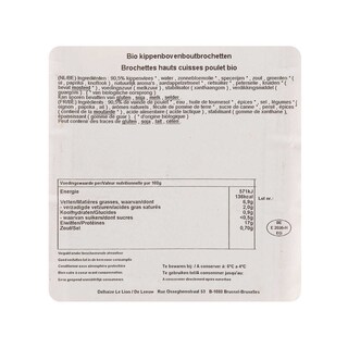 Delhaize | Bio | Brochettes hauts cuis. poulet marinée | Bio 