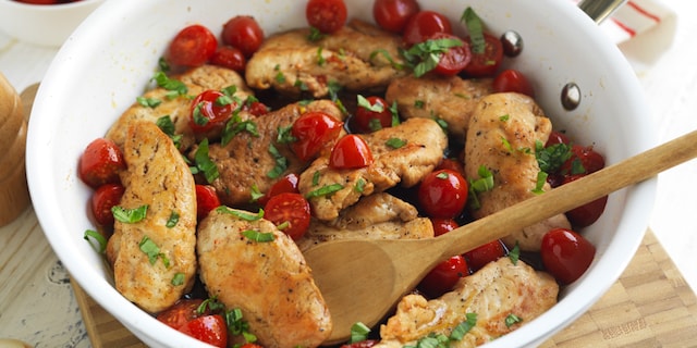 Gebakken kippenhaasjes in  balsamicovinaigrette