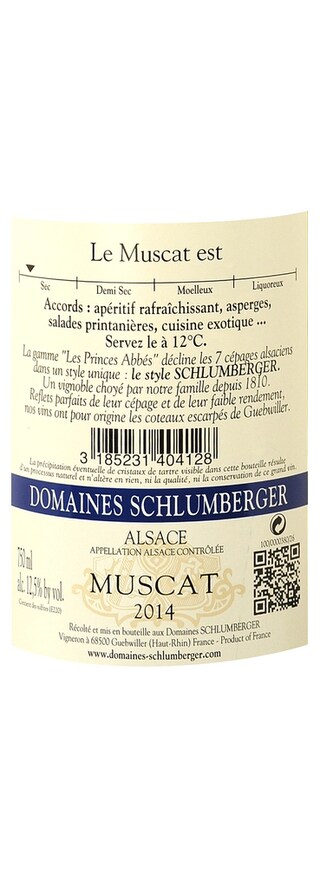 FR ALSACE INGERSHEIM | ALSACE | Domaine Schlumberger Muscat 2014 Blanc 