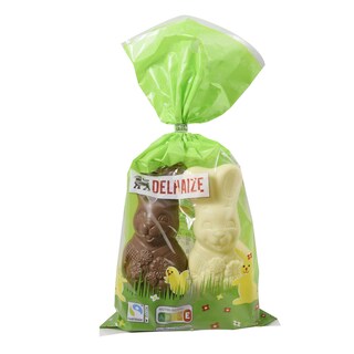 Delhaize | Chocolat | lièvre | duo | lait + blanc | Pâques FSI MB | fairtrade 200 gr
