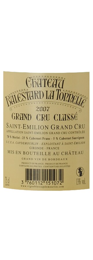 FR BORDEAUX SAINT EMILION | Château Balestard la Tonnelle 2007 
