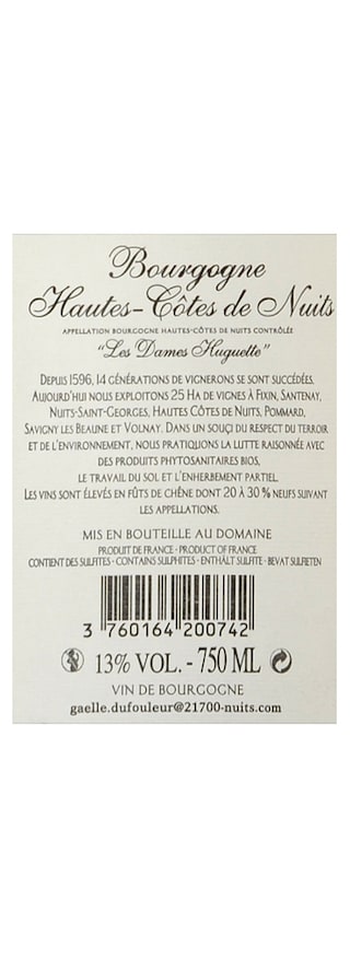 FR BOURGOGNE HAUTE COTE DE NUI | Hautes Côtes de Nuits Dame Huguette 12 Blanc 