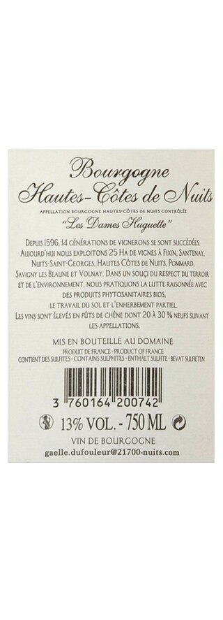 FR BOURGOGNE HAUTE COTE DE NUI | Hautes Côtes de Nuits Dame Huguette 12 Blanc 