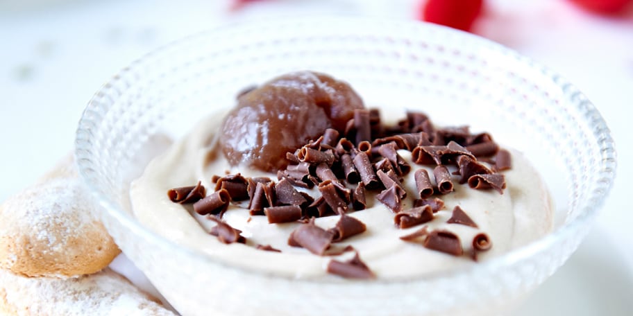 Coupe tiramisu met kastanjes en krokante chocolade