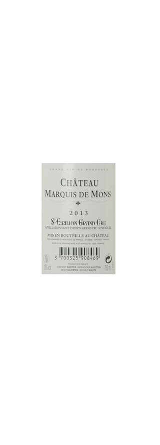 France - Frankrijk | Bordeaux - Saint Emilion Gc | Château Marquis de Mons 2013 Rood 