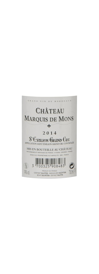 France - Frankrijk | Bordeaux - Saint Emilion Gc | Château Marquis de Mons 2014 Rood 
