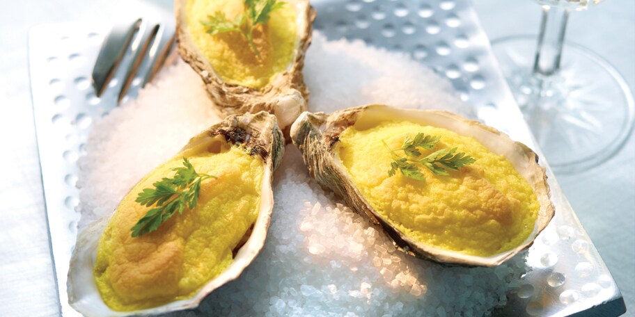 Gegratineerde oesters met sabayon van champagne