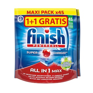 Finish | Tabs lave-vaisselle | All in 1 | Degraissant | 1+1 gratuit 