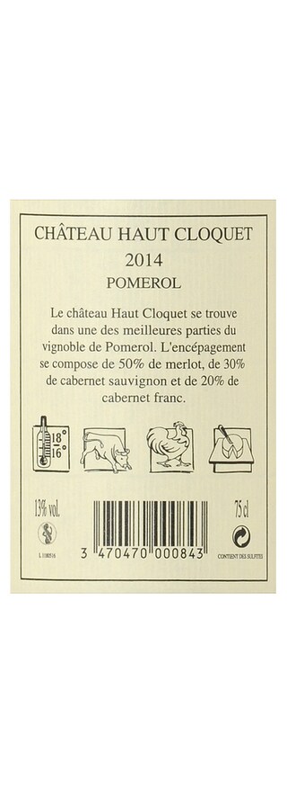 FR BORDEAUX POMEROL | Château Haut Cloquet 2014 Rouge 