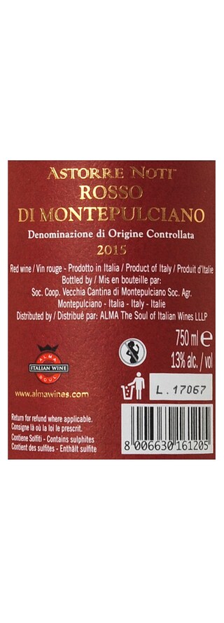 Italie - Italië | Toscana | Astorre Noti Rosso di Montepulciano 2016 