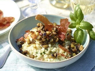 Risotto met aubergines en knapperige ham
