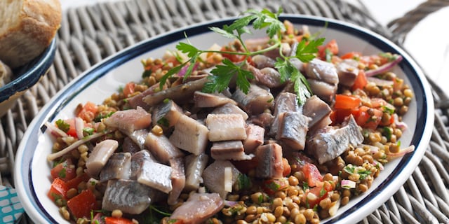 Salade van maatjes met linzen