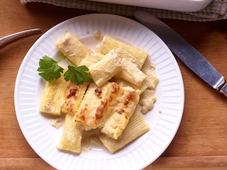 Gegratineerde pasta met ganzenlever