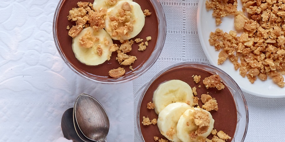 Panna cotta au chocolat et aux bananes