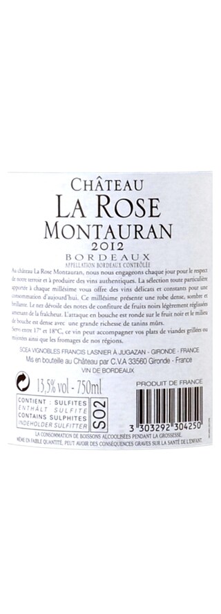 FR BORDEAUX BORDEAUX AC | Château la Rose Montauran 2012 