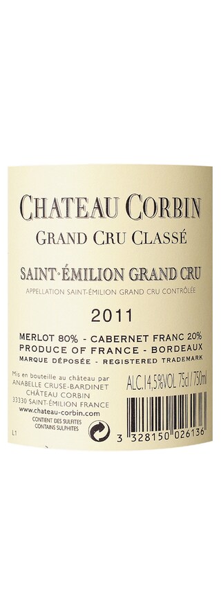 SAINT EMILION GRAND CRU | CHATEAU CORBIN 2011 