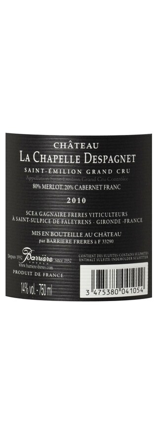 FR BORDEAUX SAINT-EMILION GC | La Chapelle d'Espagnet 2010 