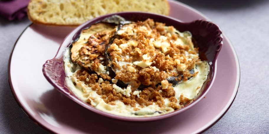 Gratin van aubergine en seitan