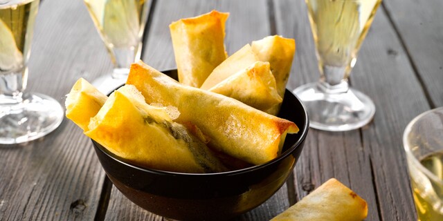 Krokante sigaren met spinazie en feta