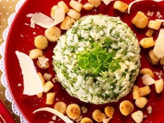 Gebakken kamschelpvruchten, risotto met rucola en mascarpone