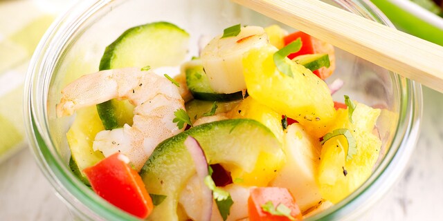 Salade de crevettes à l’ananas et aux cœurs de palmier