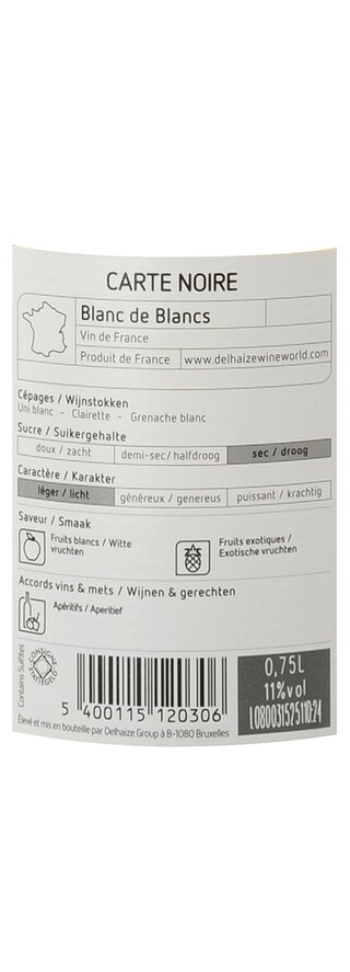 France - Frankrijk | Vin de Table | Blanc De Blancs Carte Noire 