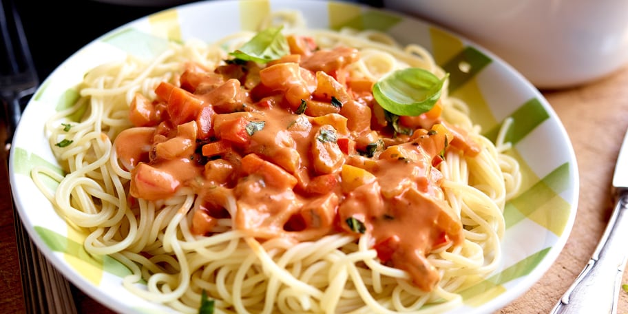 Spaghetti met fijne groenten