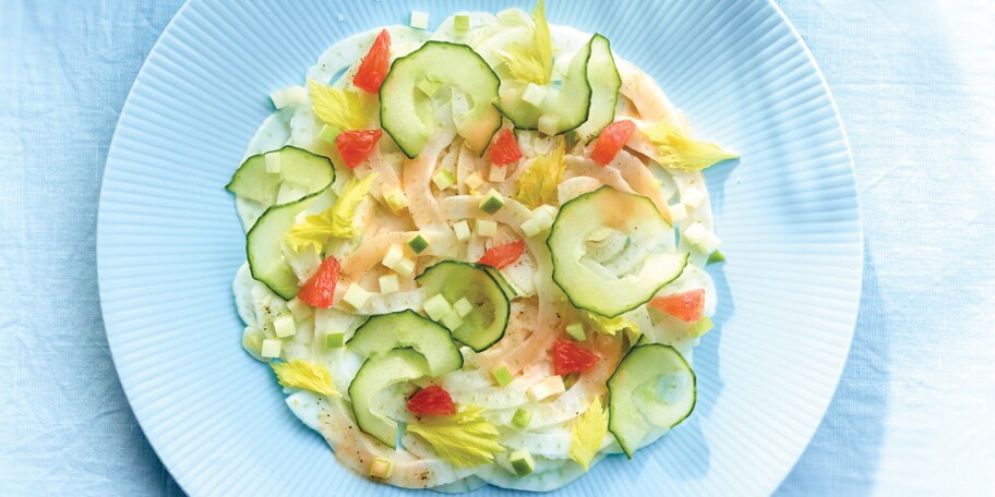 Carpaccio van venkel met roze pompelmoes