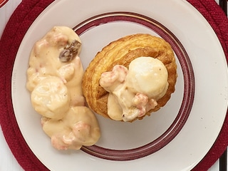 Vol-au-vent aux crevettes grises, St-Jacques et pleurotes