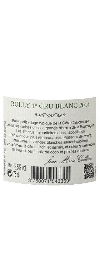 FR BOURGOGNE COTES CHALONNAISE | Bourgogne - Côte Chalonnaise | Rully 1er Cru 2014 Blanc 